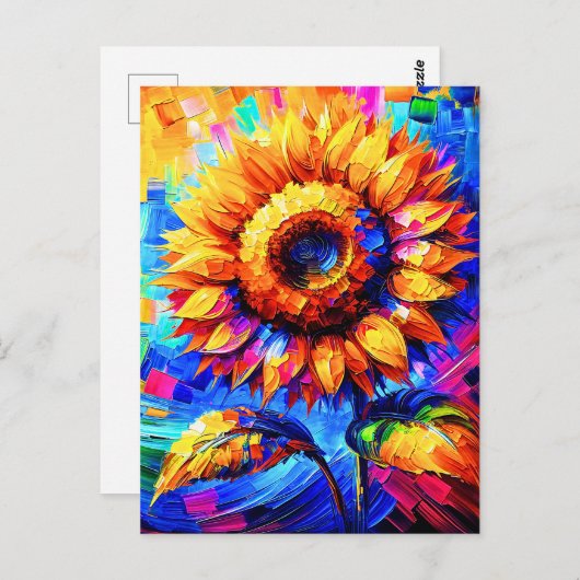 Zonnebloem Schildering Levendige Kleuren Zonnebloe Briefkaart (Voorkant / Achterkant)