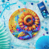 Zonnebloem Schildering Levendige Kleuren Zonnebloe Papieren Bordje (Feest)