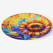 Zonnebloem Schildering Levendige Kleuren Zonnebloe Papieren Bordje (Gekanteld)