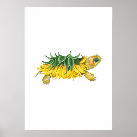 Zonnebloem Schildpad – Botanische Fantasie Kunstpr Poster (Voorkant)