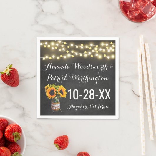 Zonnebloem schoolbord Country Rustic Wedding Servetten (Insitu)