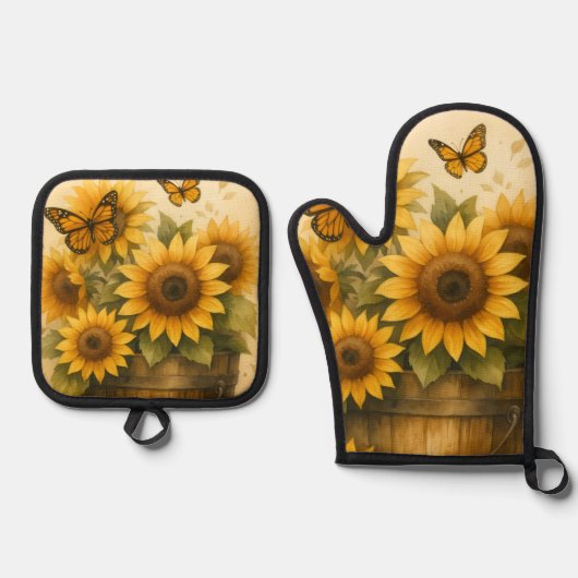 Zonnebloem Schort Ovenwant & Pannenlap Set (Voorkant)