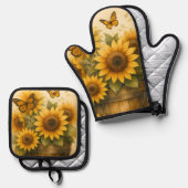 Zonnebloem Schort Ovenwant & Pannenlap Set (Voorkant / Achterkant)
