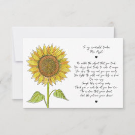Zonnebloem & Schrift Waarderingsgedicht voor Leraa Bedankkaart