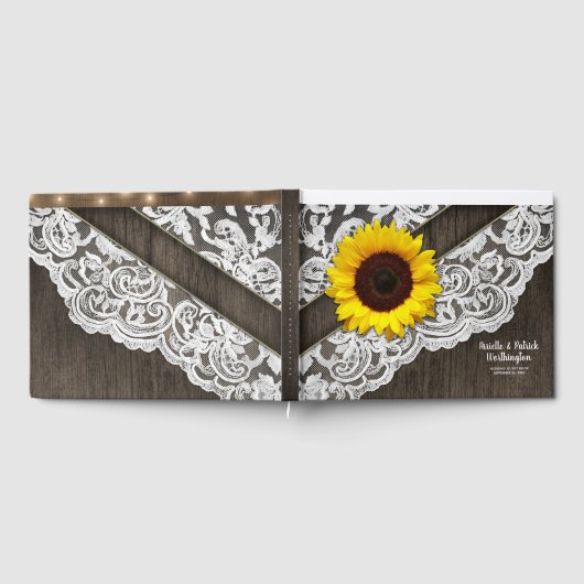 Zonnebloem Schuur Hout en Kant Bruiloft Gastenboek (Volledig)