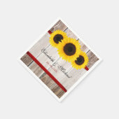 Zonnebloem schuur hout rood lint bruiloft servet (Hoek)