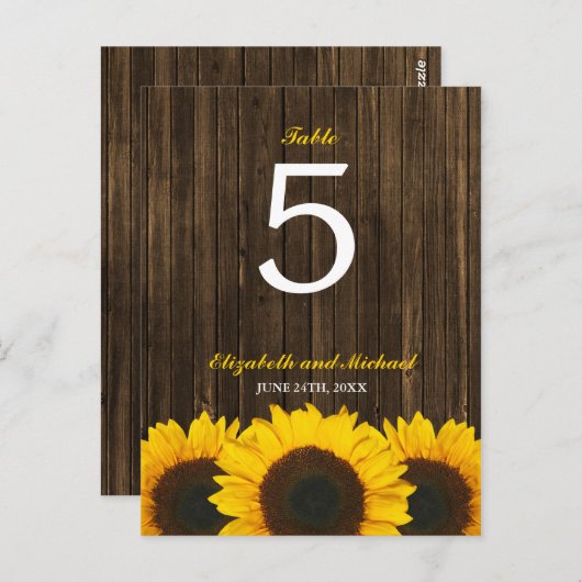 Zonnebloem Schuur Hout Trouwtafel Nummer Briefkaart (Voorkant / Achterkant)