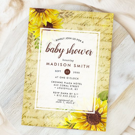 Zonnebloem Script Baby Shower Uitnodiging