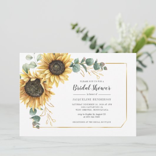 Zonnebloem Script Eucalyptus Bloemrijke Bruiloft F Kaart (Staand voorkant)