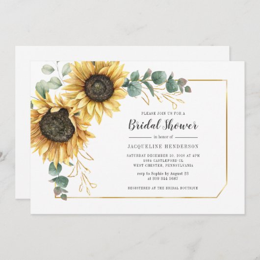 Zonnebloem Script Eucalyptus Bloemrijke Bruiloft F Kaart (Voorkant / Achterkant)