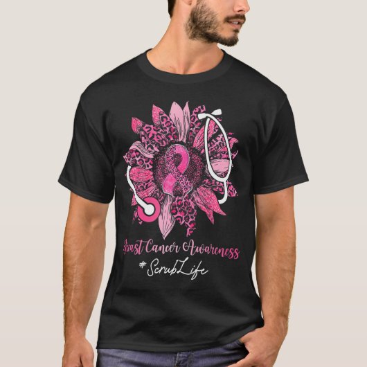 Zonnebloem scrub leven roze lint borstkanker t-shirt (Voorkant)
