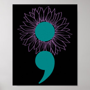 Zonnebloem Semicolon Zelfmoordbewustzijn Geestelij Poster