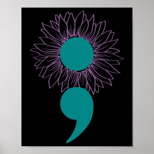 Zonnebloem Semicolon Zelfmoordbewustzijn Geestelij Poster (Voorkant)