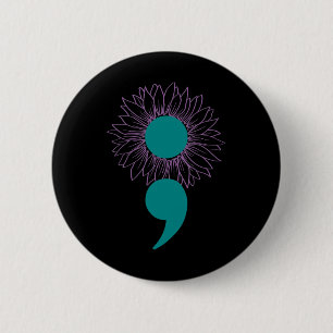 Zonnebloem Semicolon Zelfmoordbewustzijn Geestelij Ronde Button 5,7 Cm