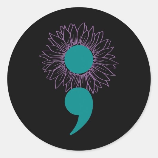 Zonnebloem Semicolon Zelfmoordbewustzijn Geestelij Ronde Sticker (Voorkant)
