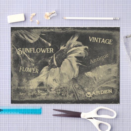 Zonnebloem Sepia  Antiek Ephemera Textuur Tissuepapier (Craft)