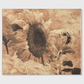 Zonnebloem Sepia Antiek land Floral Cadeaupapier (Vlak)