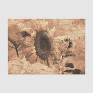 Zonnebloem Sepia Antiek land Floral Tissuepapier