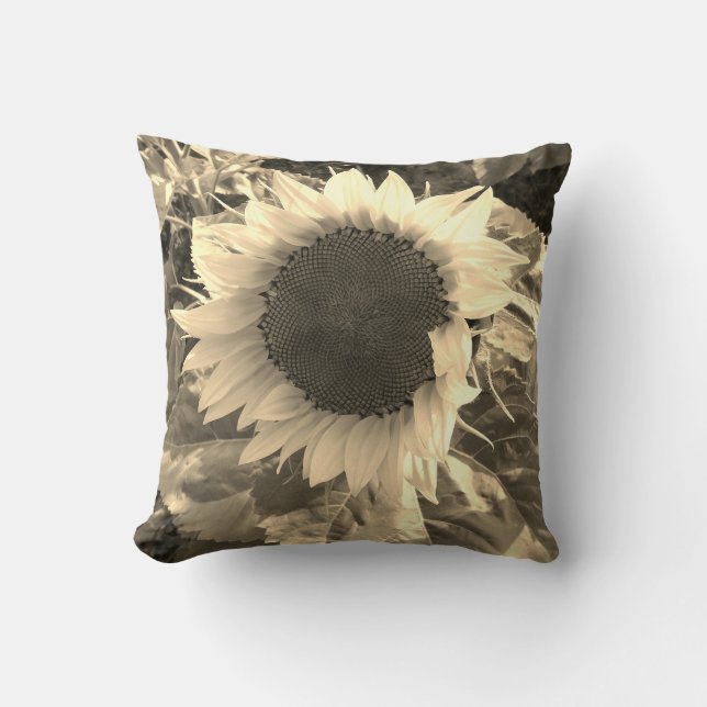 Zonnebloem Sepia Bloom Pillow Kussen (Voorkant)