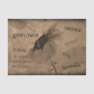 Zonnebloem Sepia Bruin Vintage Antiek Ephemera Tissuepapier
