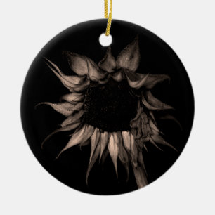 Zonnebloem - Sepia Fine Art-foto — Unieke kool Keramisch Ornament