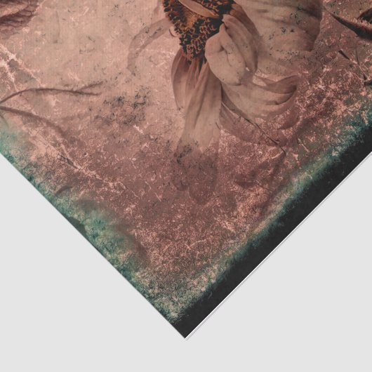 Zonnebloem Sepia Green Old Antiek Texture Tissuepapier (Detail)