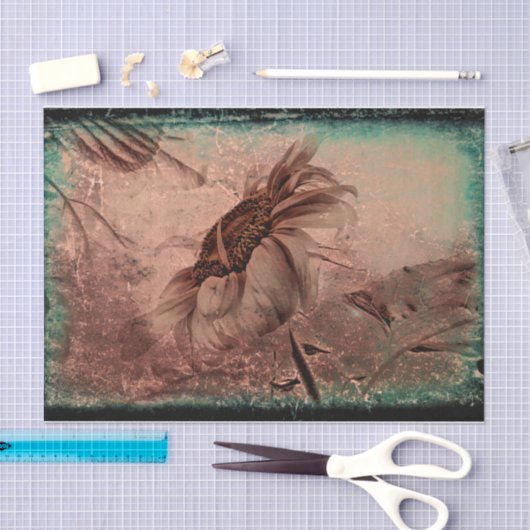 Zonnebloem Sepia Green Old  Antiek Texture Tissuepapier (Craft)