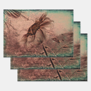 Zonnebloem Sepia Groen Oud  Antiek Textuur Inpakpapier Vel