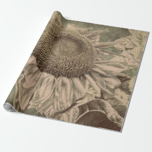 Zonnebloem Sepia Tone Brown Art Textuur Decoupage Cadeaupapier