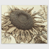 zonnebloem Sepia Tone Old Script Decoupage Cadeaupapier (Vlak)
