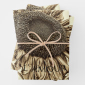 zonnebloem Sepia Tone Old Script Decoupage Inpakpapier Vel (In situ)