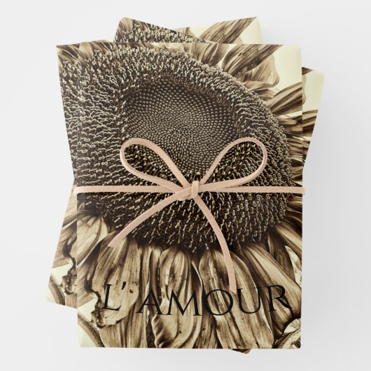 zonnebloem Sepia Tone Old Script Decoupage Inpakpapier Vel (In situ)