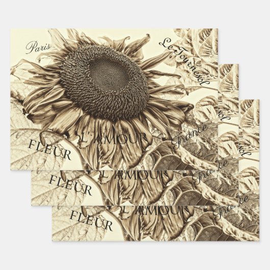  zonnebloem Sepia Tone Old Script Decoupage Inpakpapier Vel (Set)