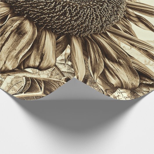 zonnebloem Sepia Tone Oude stijl Ontkoppeling Cadeaupapier (Hoek)