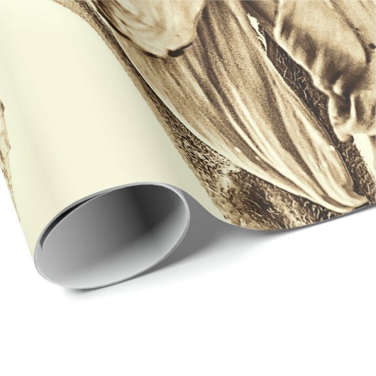  zonnebloem Sepia Tone Oude stijl Ontkoppeling Cadeaupapier (Rol Hoek)