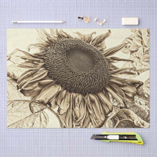  zonnebloem Sepia Tone Oude stijl Ontkoppeling Tissuepapier (Craft)