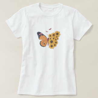 Zonnebloem serenade met vlinder ontwerp t-shirt