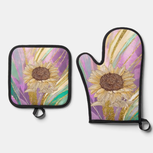 Zonnebloem Shimmer Oven Mitt en Pothouders Set (Voorkant)
