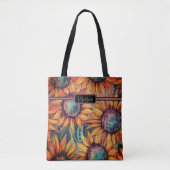 Zonnebloem Sinaasappel Blauw Tote Bag (Voorkant)
