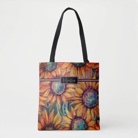 Zonnebloem Sinaasappel Blauw Tote Bag (Voorkant)