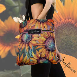 Zonnebloem Sinaasappel Blauw Tote Bag