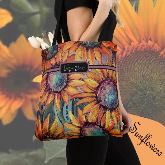 Zonnebloem Sinaasappel Blauw Tote Bag