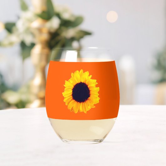 Zonnebloem Sinaasappel Geel Bloemen Drinkware Set Wijnglas Zonder Voet (Insitu (Huwelijk))
