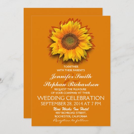 Zonnebloem sinaasappel geel bruiloft uitnodigingen (Voorkant / Achterkant)