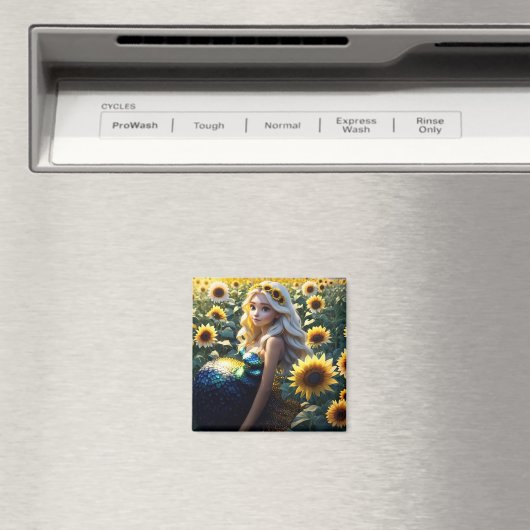 Zonnebloem Siren: Bloeien in Iridescence Magneet (Insitu (Vaatwasser))