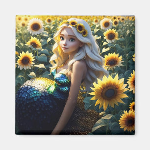 Zonnebloem Siren: Bloeien in Iridescence Magneet