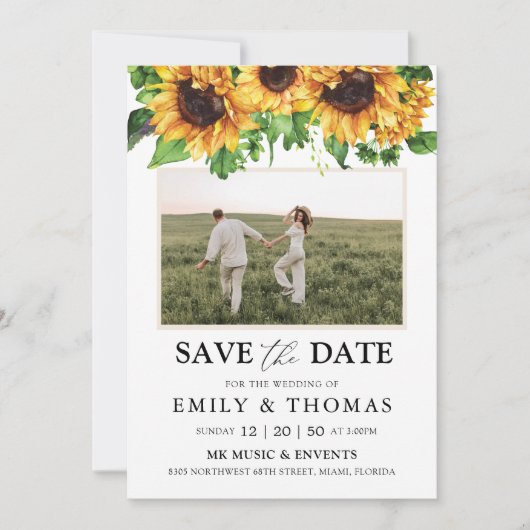 Zonnebloem Sla de datum op met fotokaart Save The Date (Voorkant)