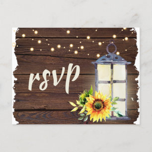 Zonnebloem Slaglantaarn Rustic Wood RSVP Uitnodiging Briefkaart