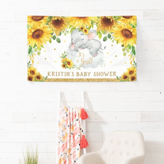 Zonnebloem Slapend Elephant Baby shower Backdrop Spandoek (Insitu)