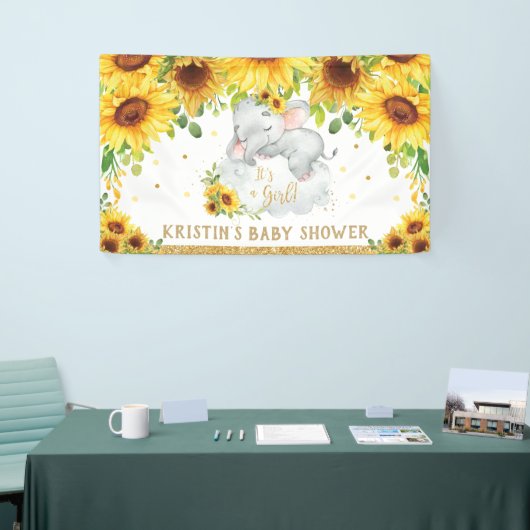 Zonnebloem Slapend Elephant Baby shower Backdrop Spandoek (Beurs)